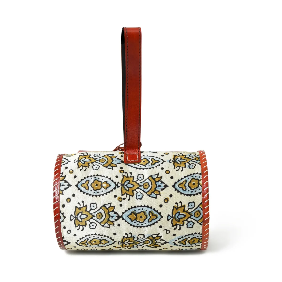 Cylindrical Block Printed Leather Bag - Imagen 8
