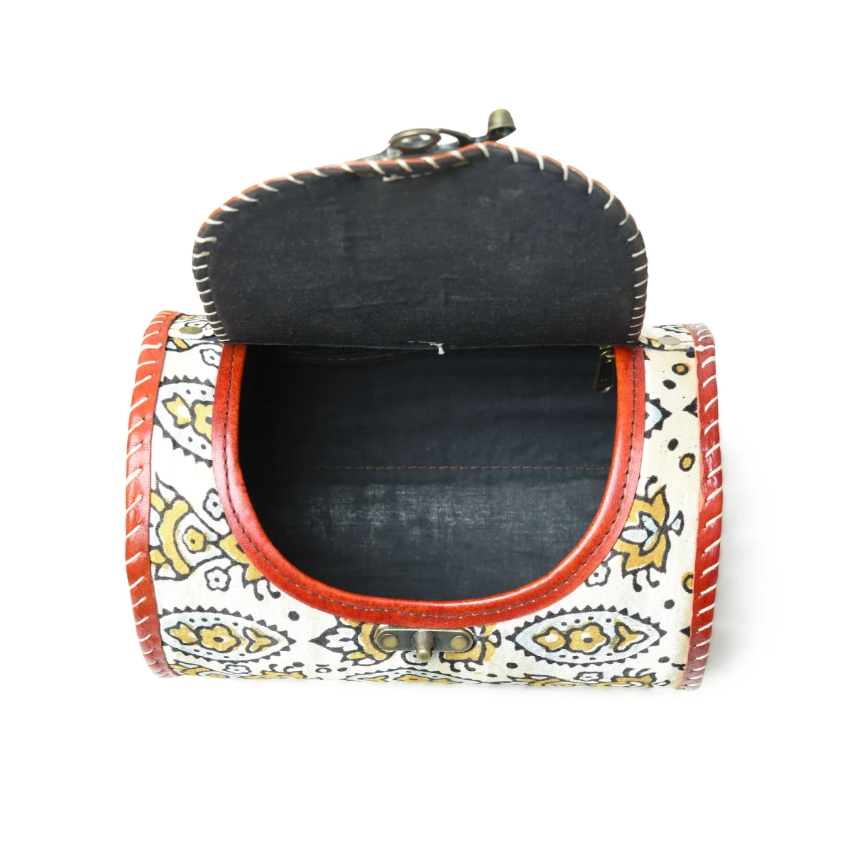 Cylindrical Block Printed Leather Bag - Imagen 5
