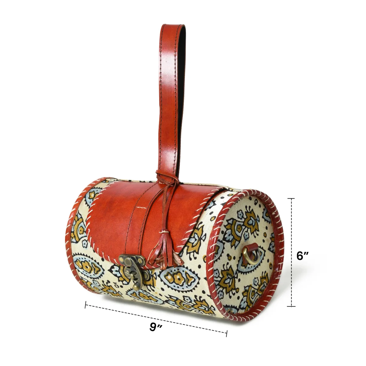 Cylindrical Block Printed Leather Bag - Imagen 9