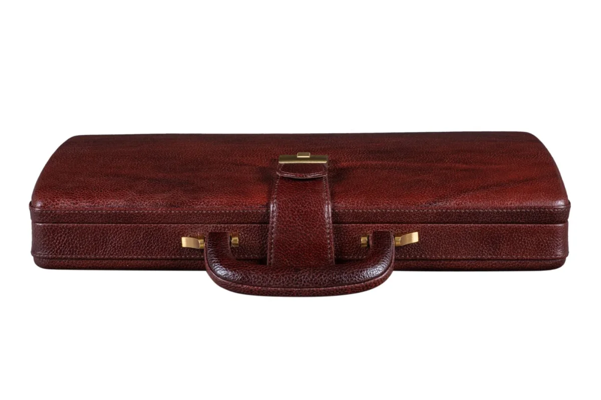 Executive Men's Leather Attache Briefcase Brown/Cherry Red - Imagen 4