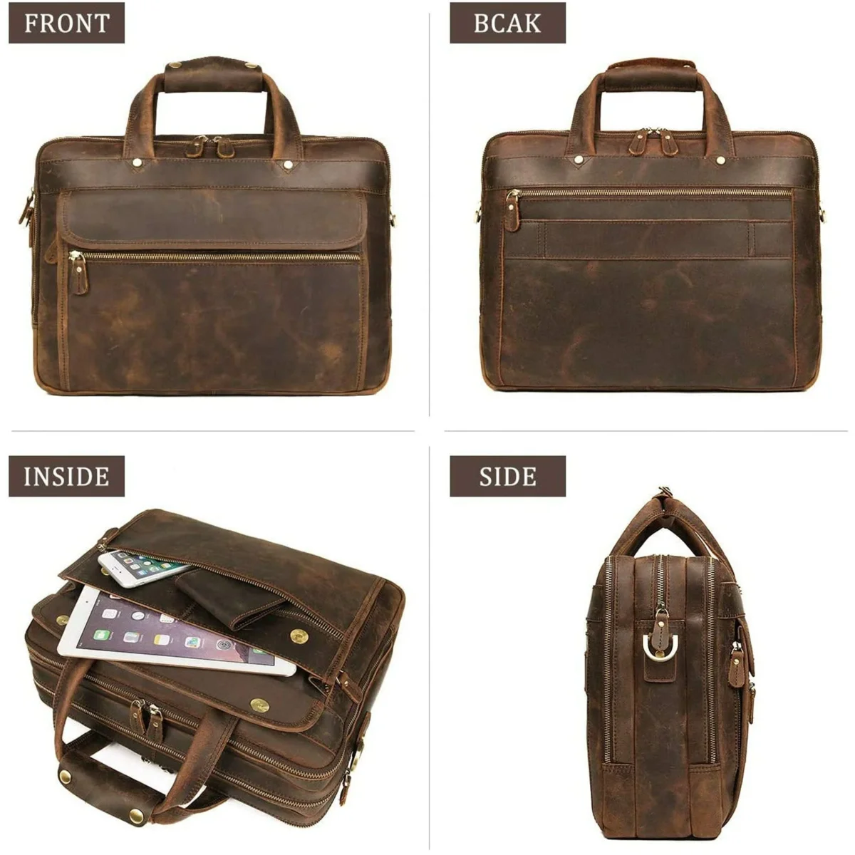 Crazy Horse Leather Briefcase - Imagen 7