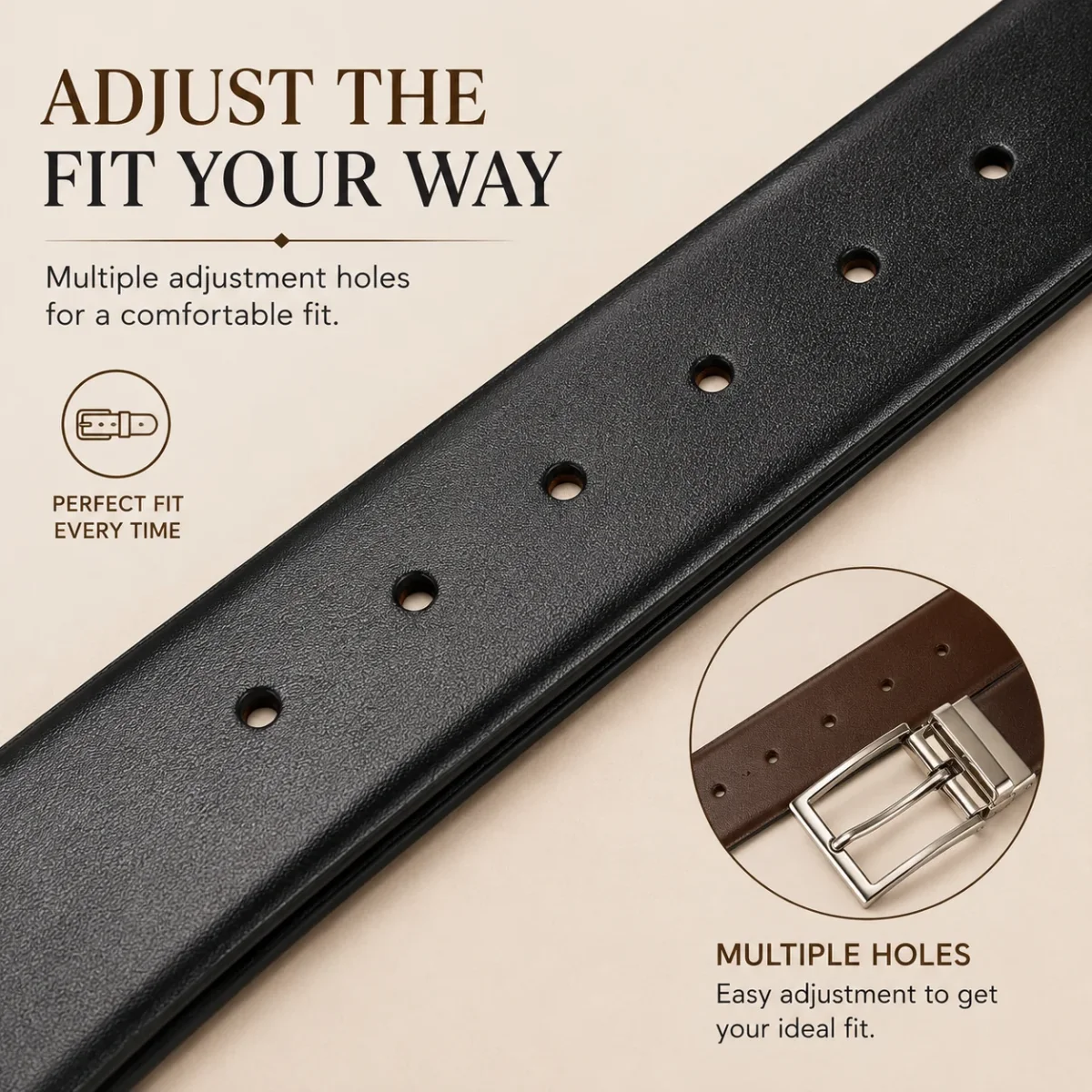 Classic Formal Reversible Leather Belt - Black & Brown - Imagen 9