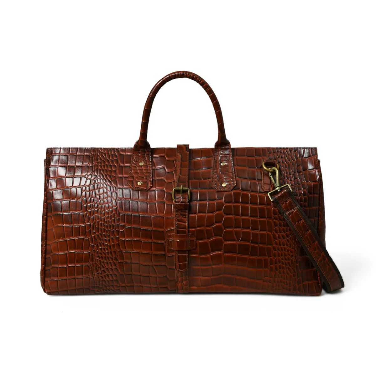 LuxeHide Brown Croco Pattern Duffle - Imagen 5