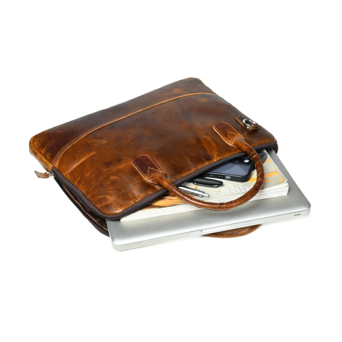 Modernist Leather Laptop Bag- Brown - Imagen 4