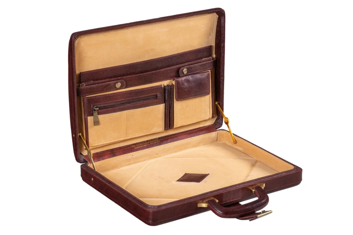 Executive Men's Leather Attache Briefcase Brown/Cherry Red - Imagen 8