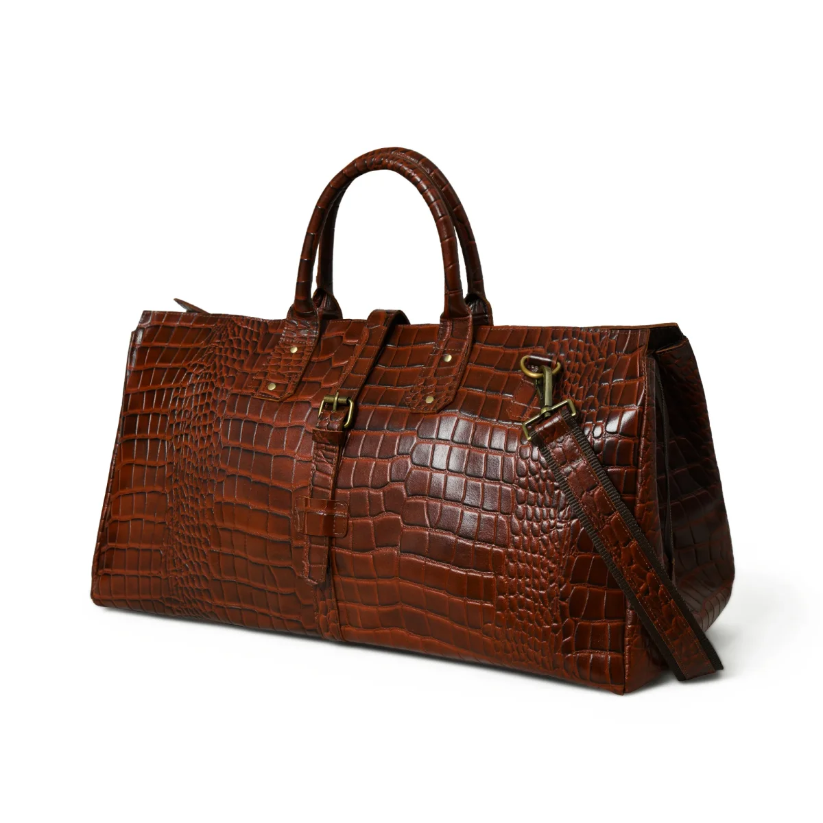 LuxeHide Brown Croco Pattern Duffle - Imagen 2