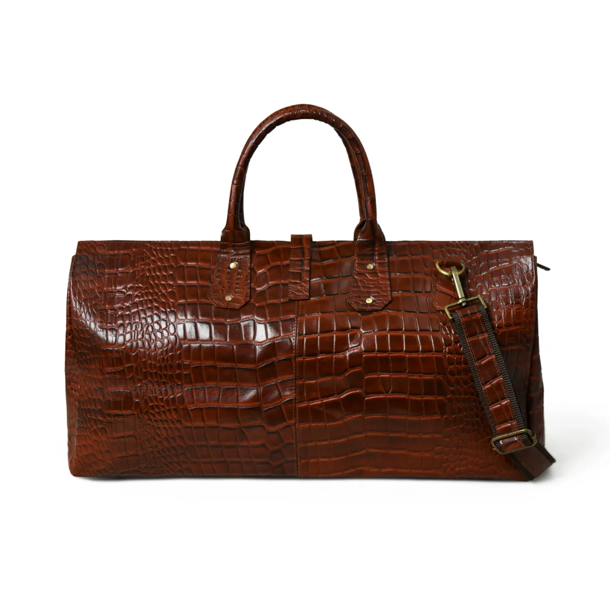 LuxeHide Brown Croco Pattern Duffle - Imagen 3