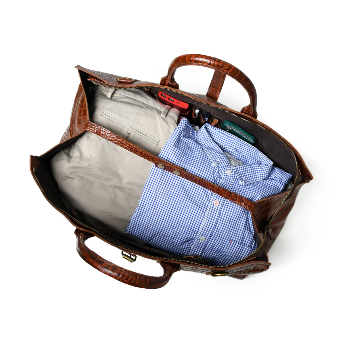 LuxeHide Brown Croco Pattern Duffle - Imagen 4
