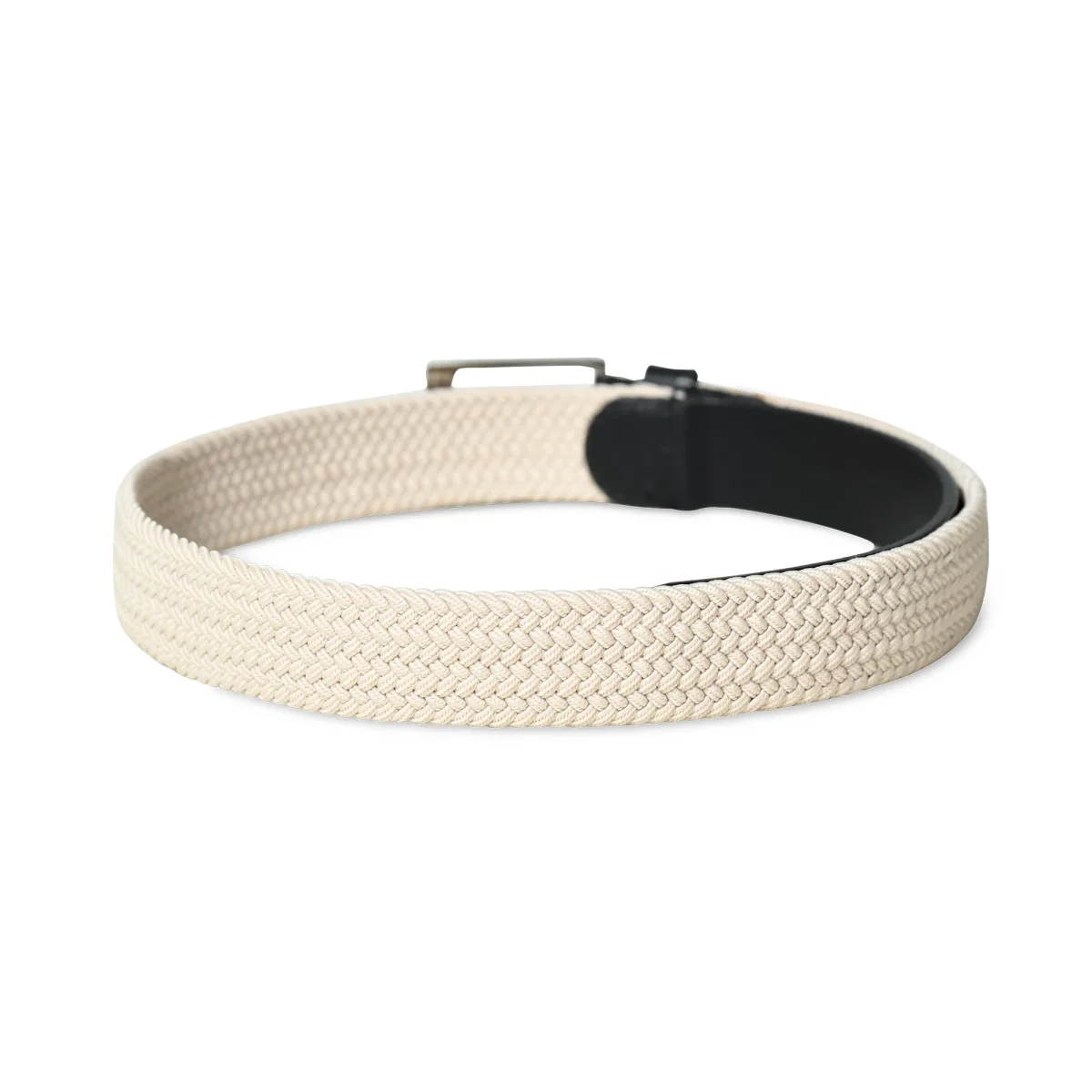 Cream & Black Braided Canvas Leather Belt - Imagen 6