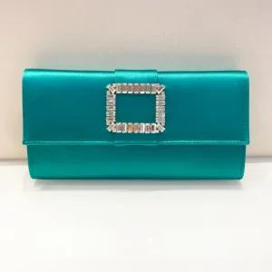 Cartera satén joya verde
