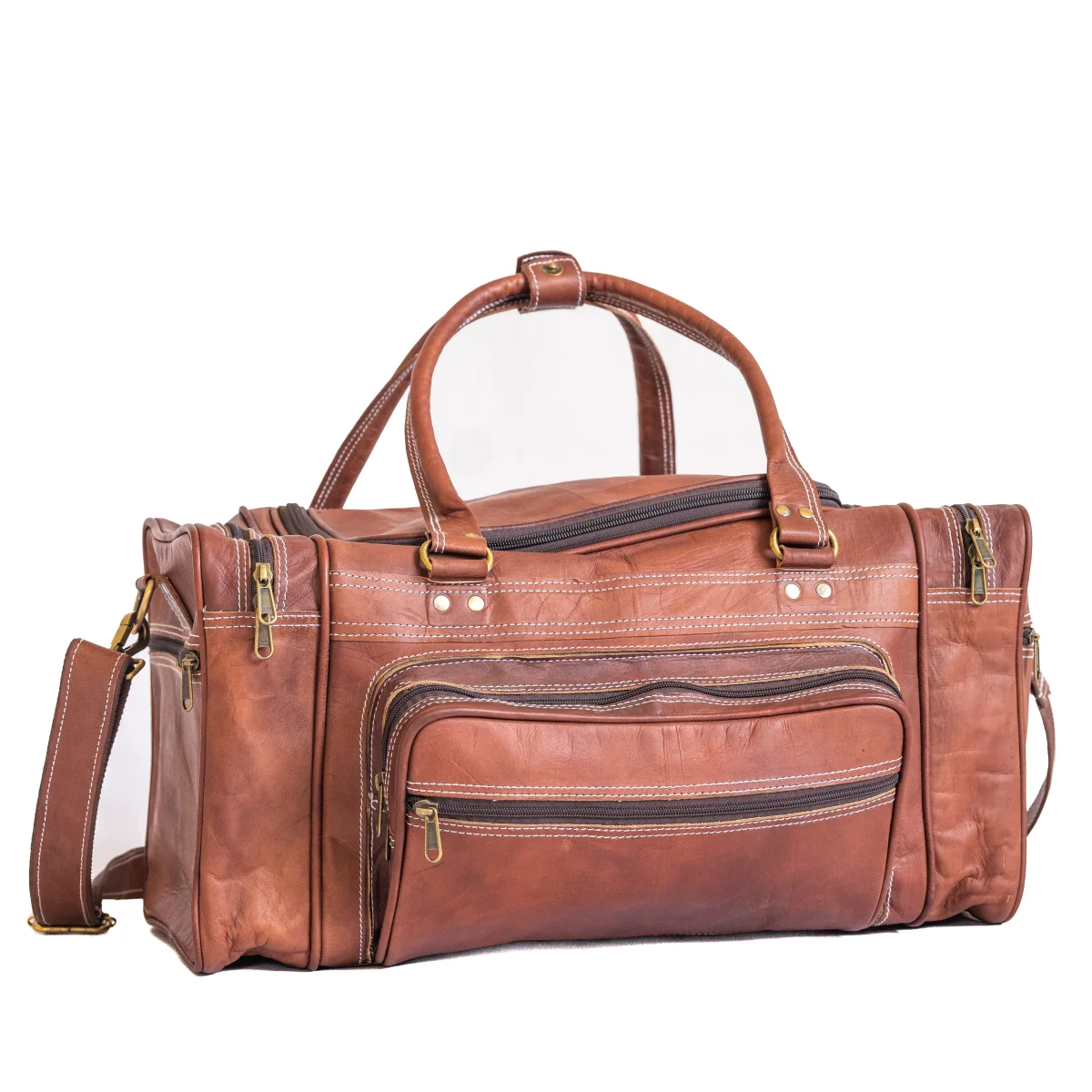 Vintage Leather Travel Duffle Bag - Imagen 2