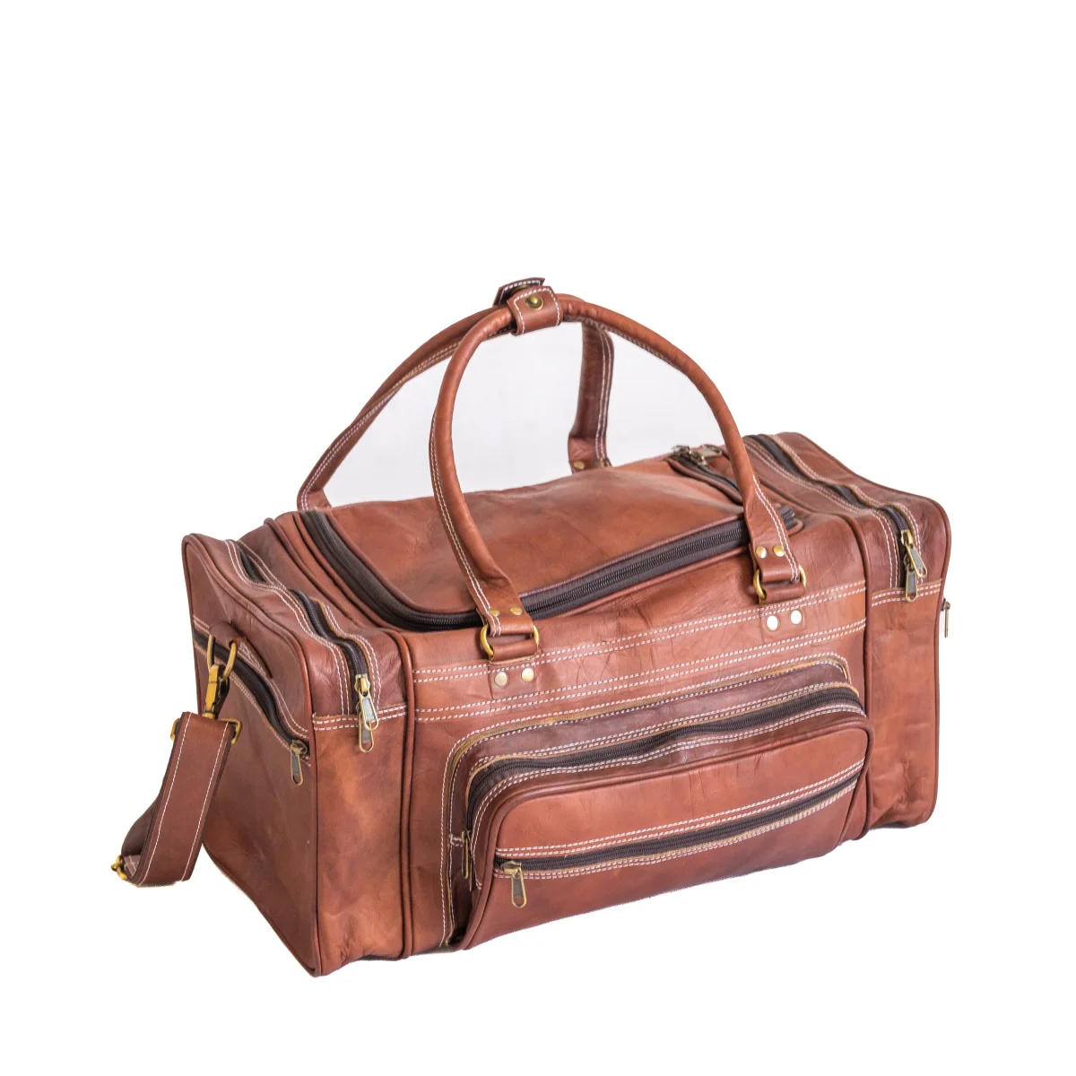 Vintage Leather Travel Duffle Bag - Imagen 3