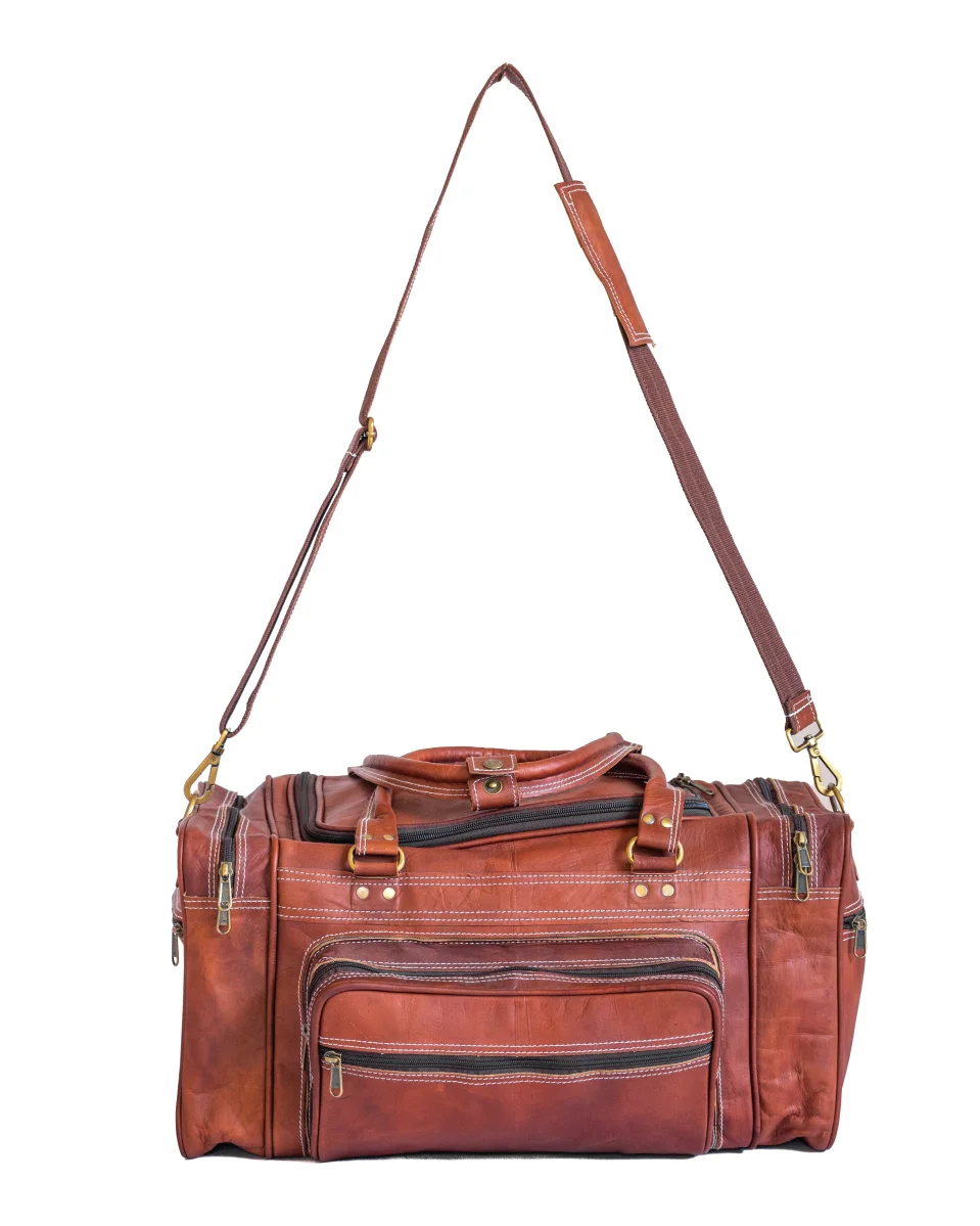 Vintage Leather Travel Duffle Bag - Imagen 4