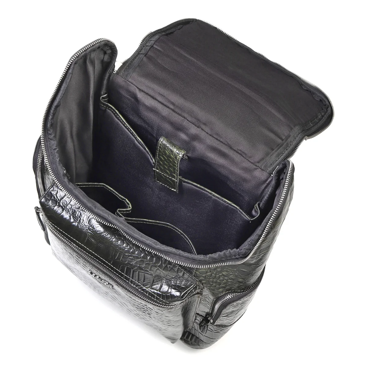 Regal Crocodile Texture Leather Backpack, Dark Green - Imagen 8