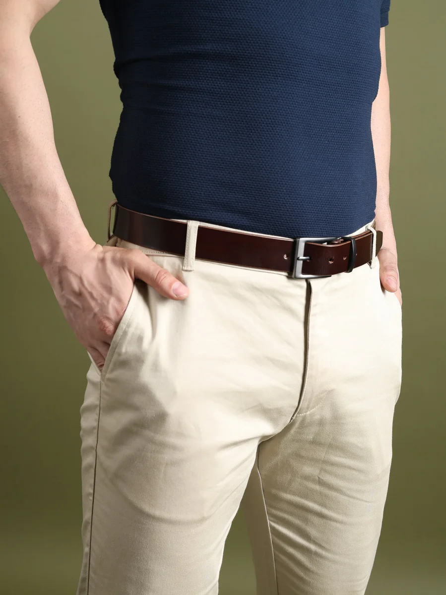 Classic Merlot Slim Leather Belt - Imagen 8
