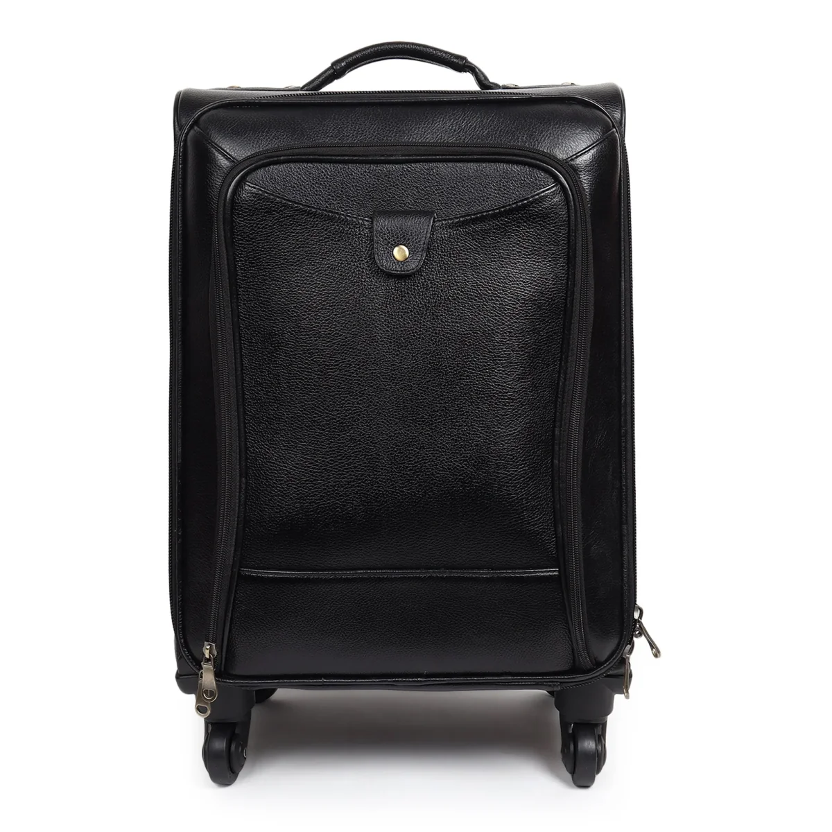 Timeless Black Leather Trolley Suitcase - Imagen 4