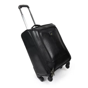 Timeless Black Leather Trolley Suitcase