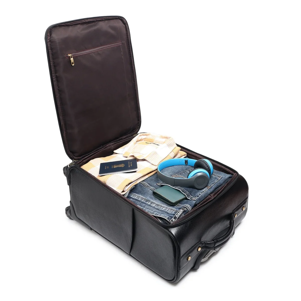 Timeless Black Leather Trolley Suitcase - Imagen 5