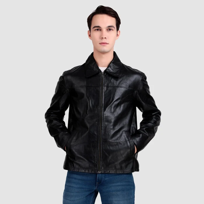 Formal Black Leather Coller Jackets Men - Imagen 2