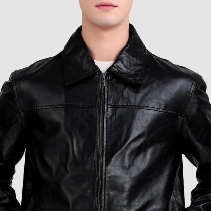 Formal Black Leather Coller Jackets Men - Imagen 6