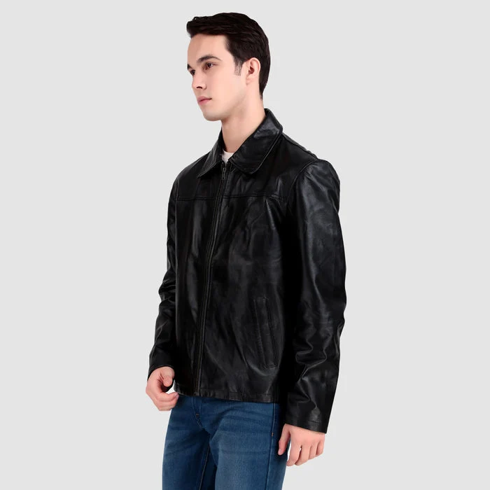 Formal Black Leather Coller Jackets Men - Imagen 3