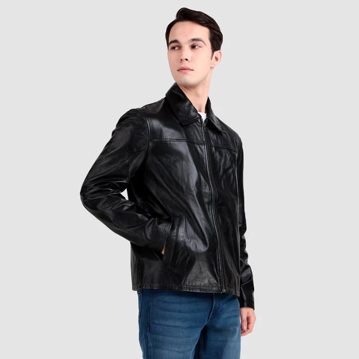 Formal Black Leather Coller Jackets Men - Imagen 4