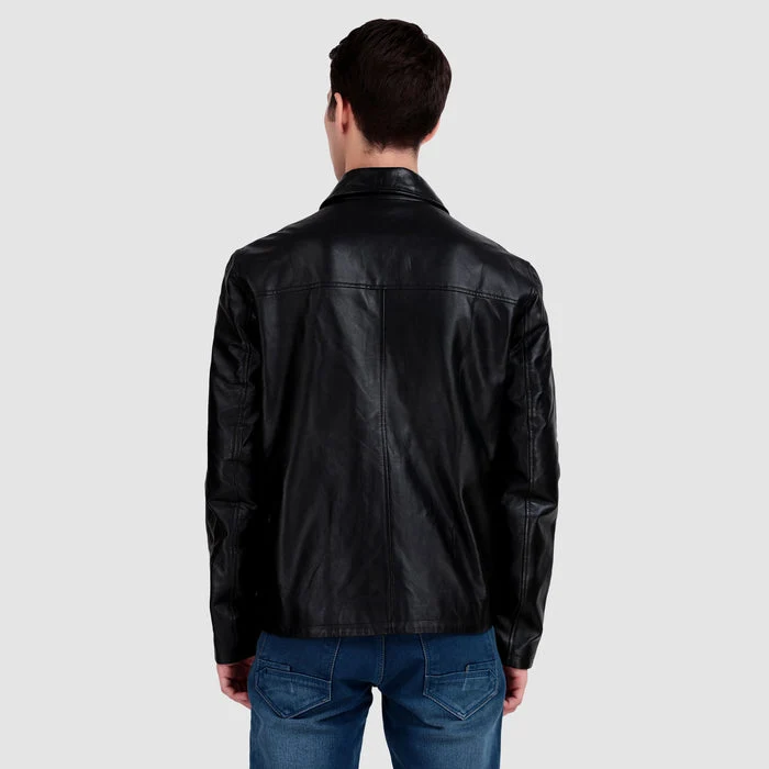 Formal Black Leather Coller Jackets Men - Imagen 7
