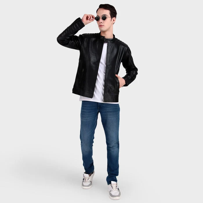Premium Men’s Black Leather Jacket - Imagen 3