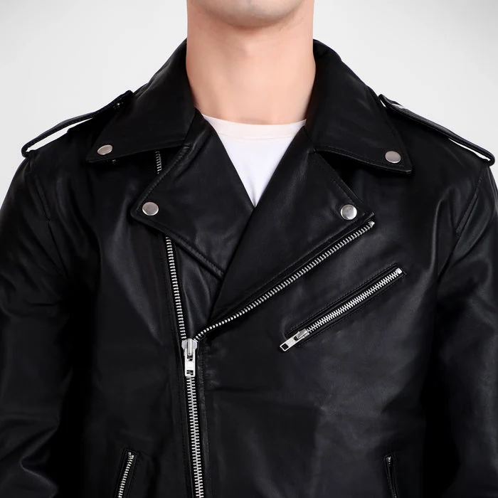 Motorcycle Black Leather Jacket - Imagen 4