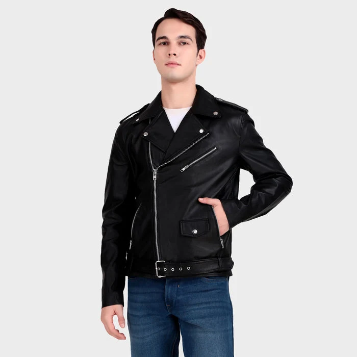 Motorcycle Black Leather Jacket - Imagen 2
