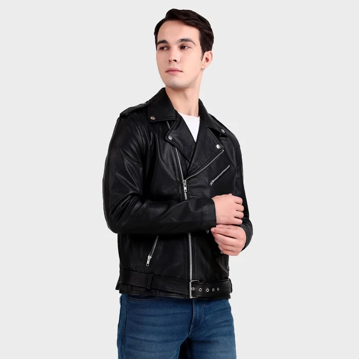 Motorcycle Black Leather Jacket - Imagen 6