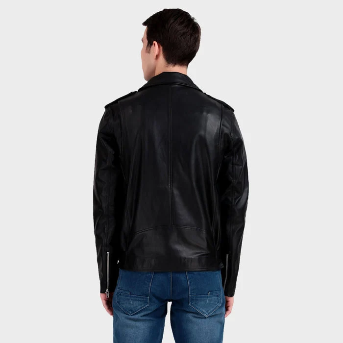 Motorcycle Black Leather Jacket - Imagen 7