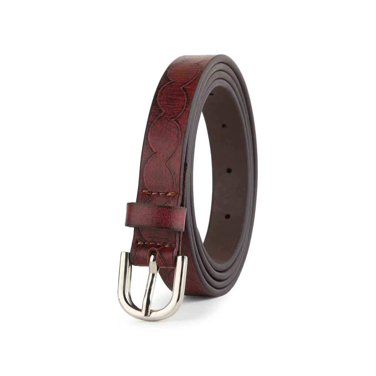 Women's Slim Leather Belt-Maroon - Imagen 6