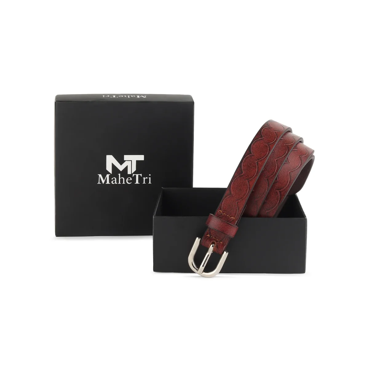 Women's Slim Leather Belt-Maroon - Imagen 8