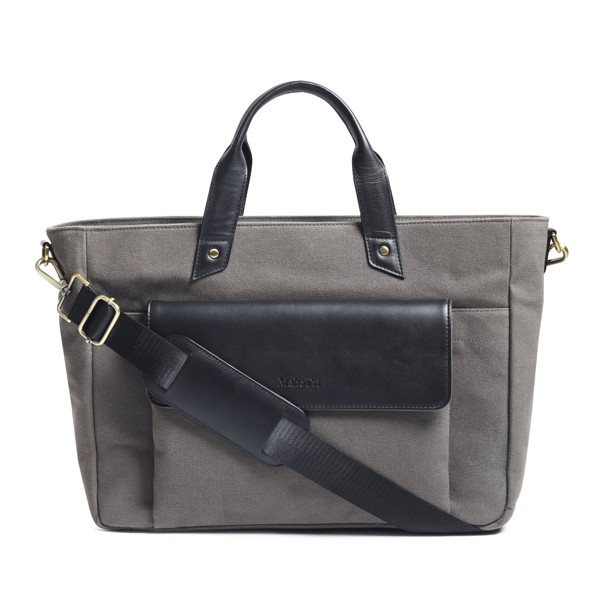 Voyager Canvas Leather Briefcase, Gray - Imagen 2