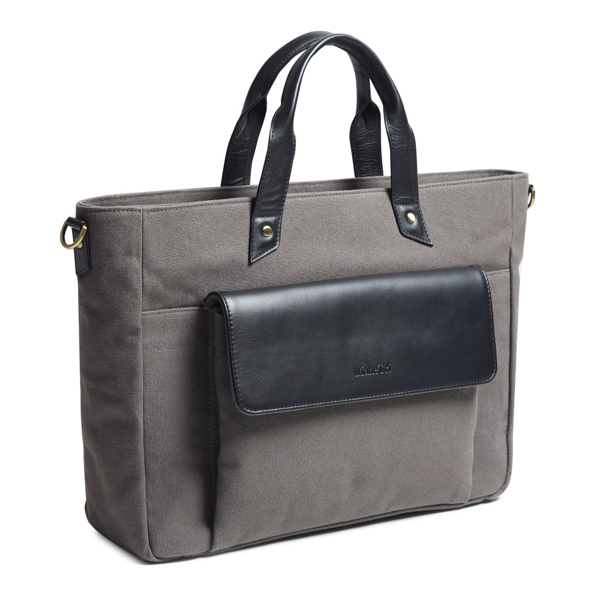 Voyager Canvas Leather Briefcase, Gray - Imagen 3