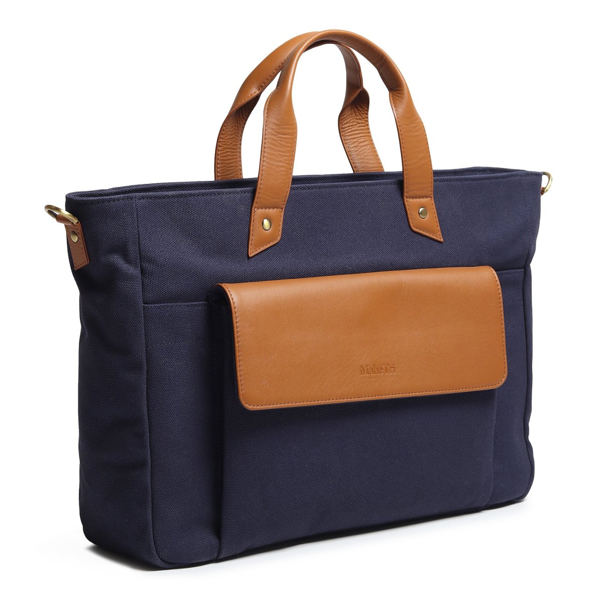 Voyager Canvas Leather Briefcase, Dark Blue - Imagen 4
