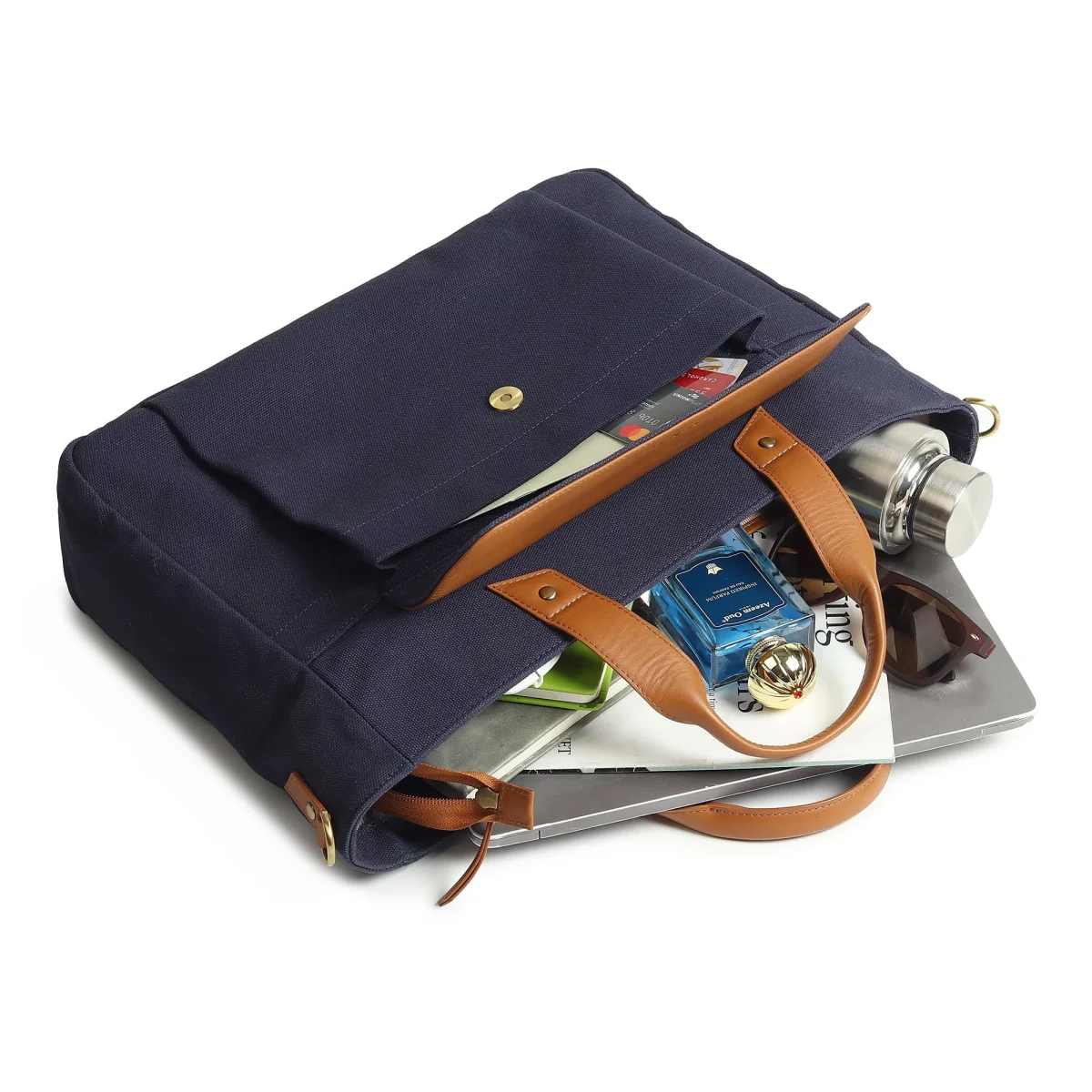 Voyager Canvas Leather Briefcase, Dark Blue - Imagen 3