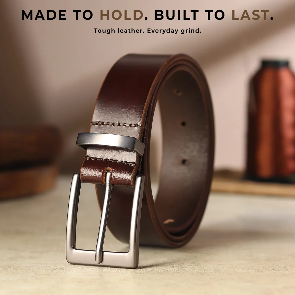 Classic Merlot Slim Leather Belt - Imagen 4