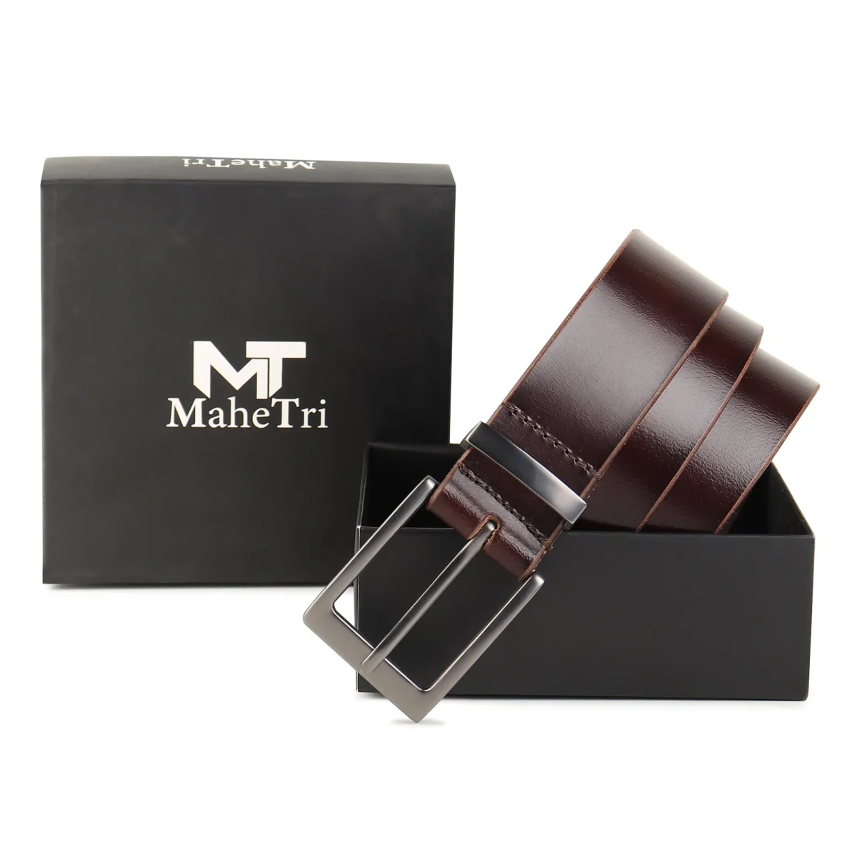 Classic Merlot Slim Leather Belt - Imagen 3