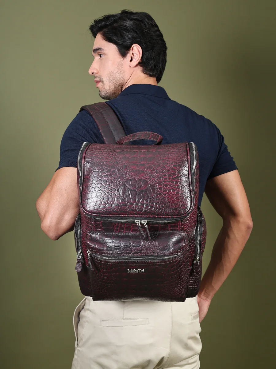Regal Crocodile Texture Laptop Backpack, Pinkish Red - Imagen 3