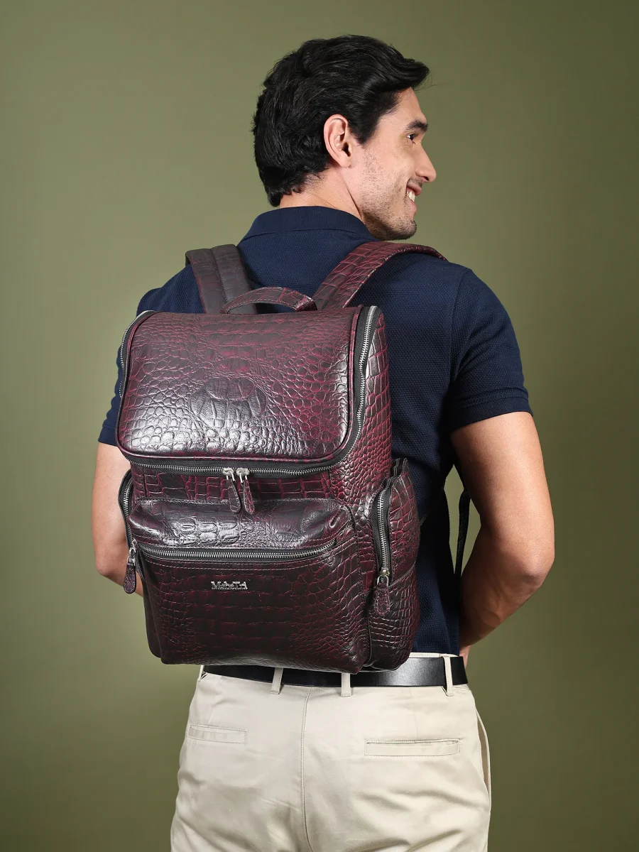 Regal Crocodile Texture Laptop Backpack, Pinkish Red - Imagen 9