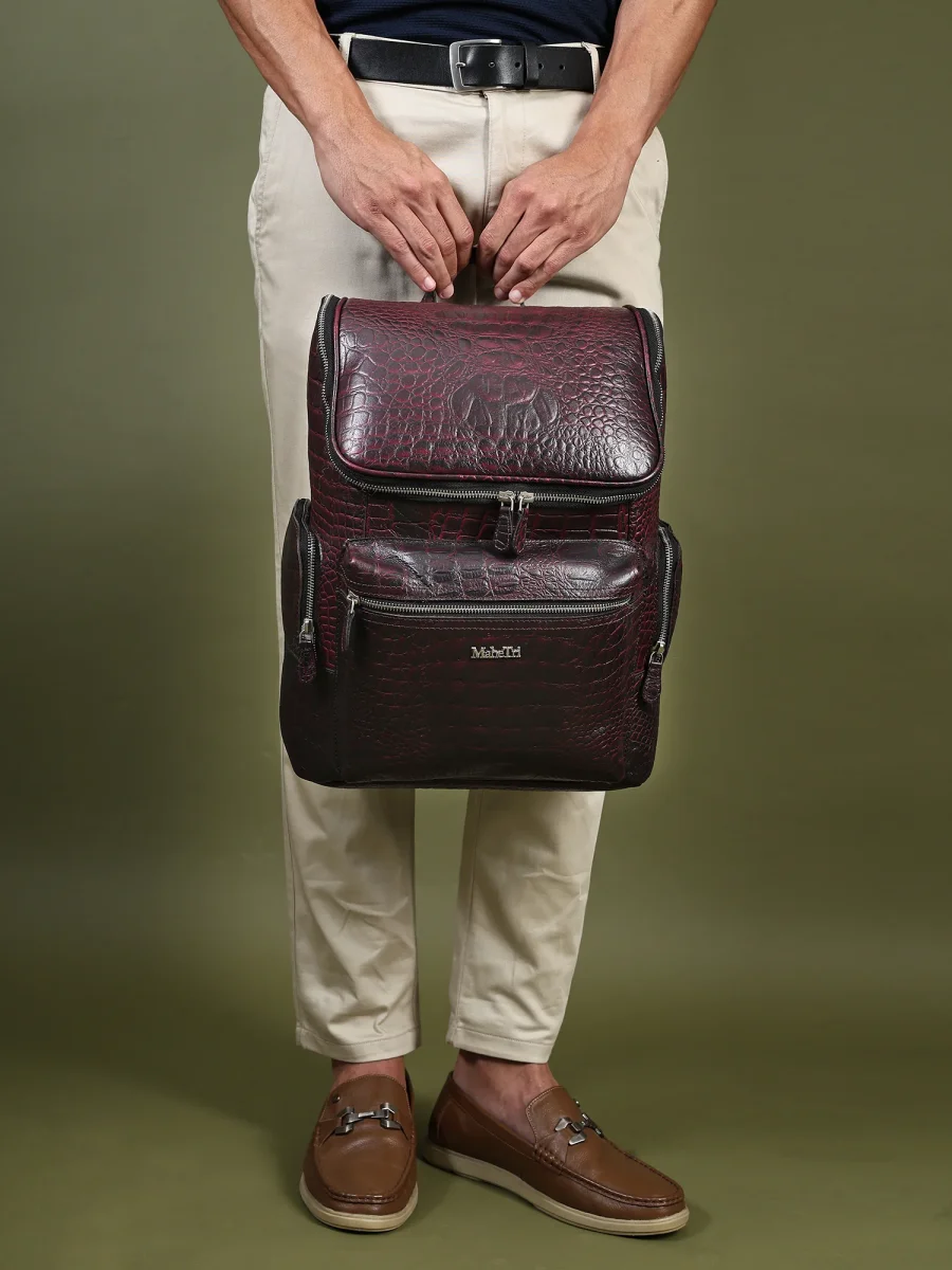 Regal Crocodile Texture Laptop Backpack, Pinkish Red - Imagen 5