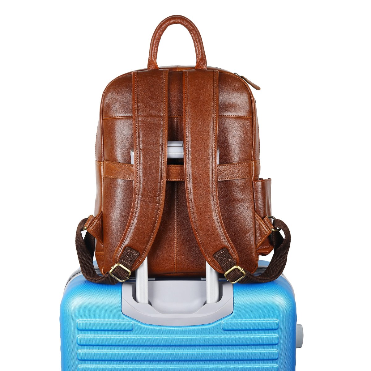 Luxury Italian Leather Backpack, Tan - Imagen 7