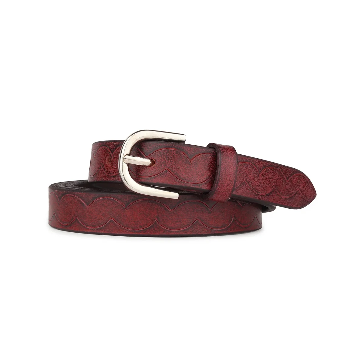 Women's Slim Leather Belt-Maroon - Imagen 4