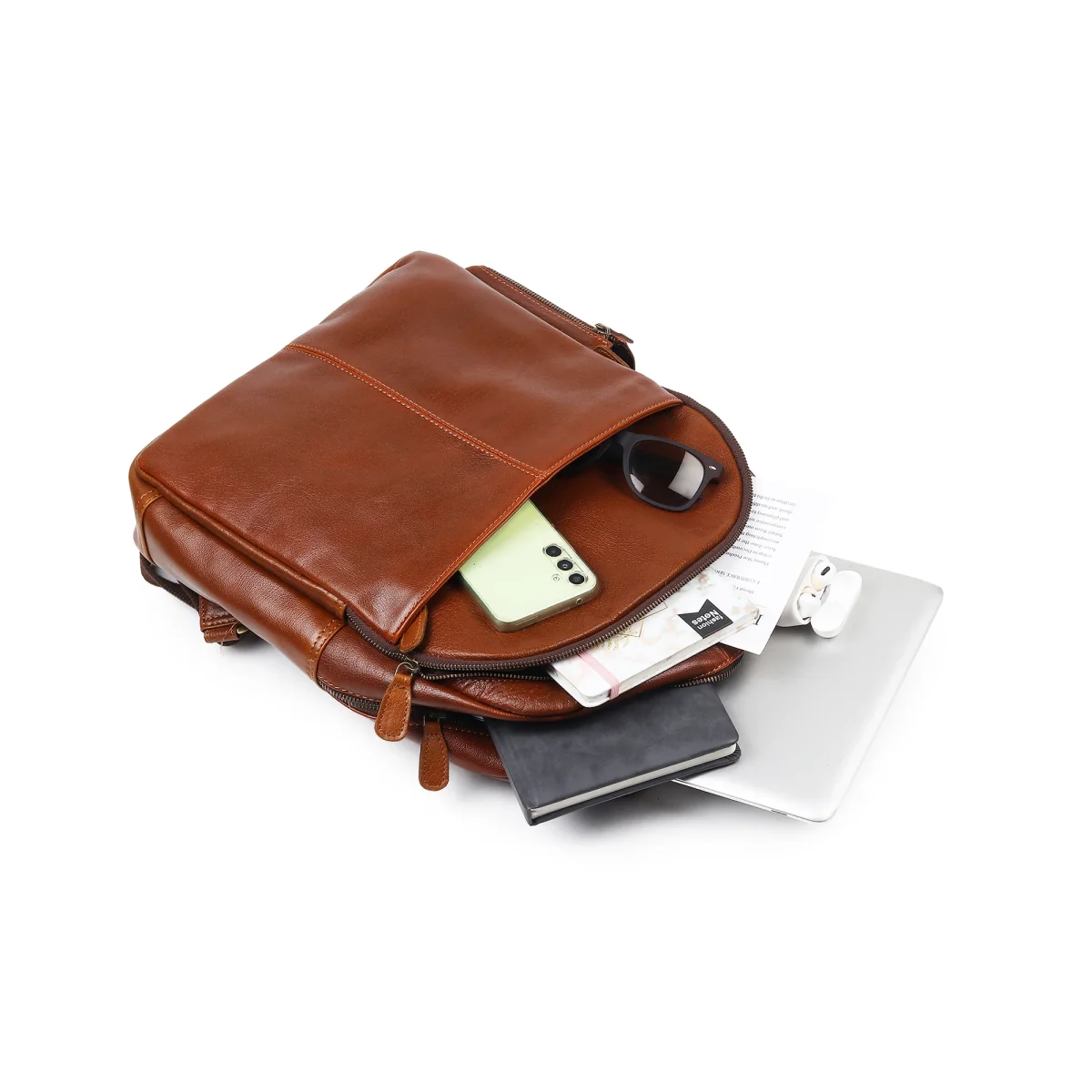Luxury Italian Leather Backpack, Tan - Imagen 8