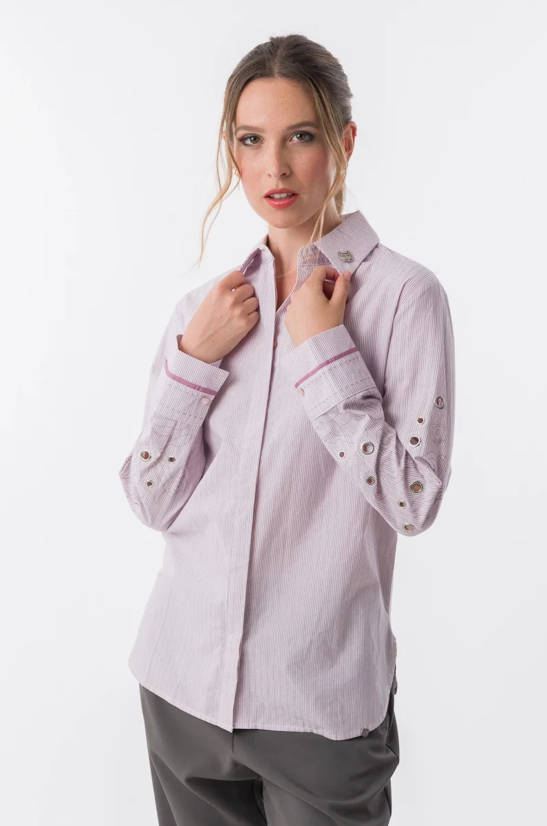 Camisa lila de rayas con detalles bordados - Imagen 5