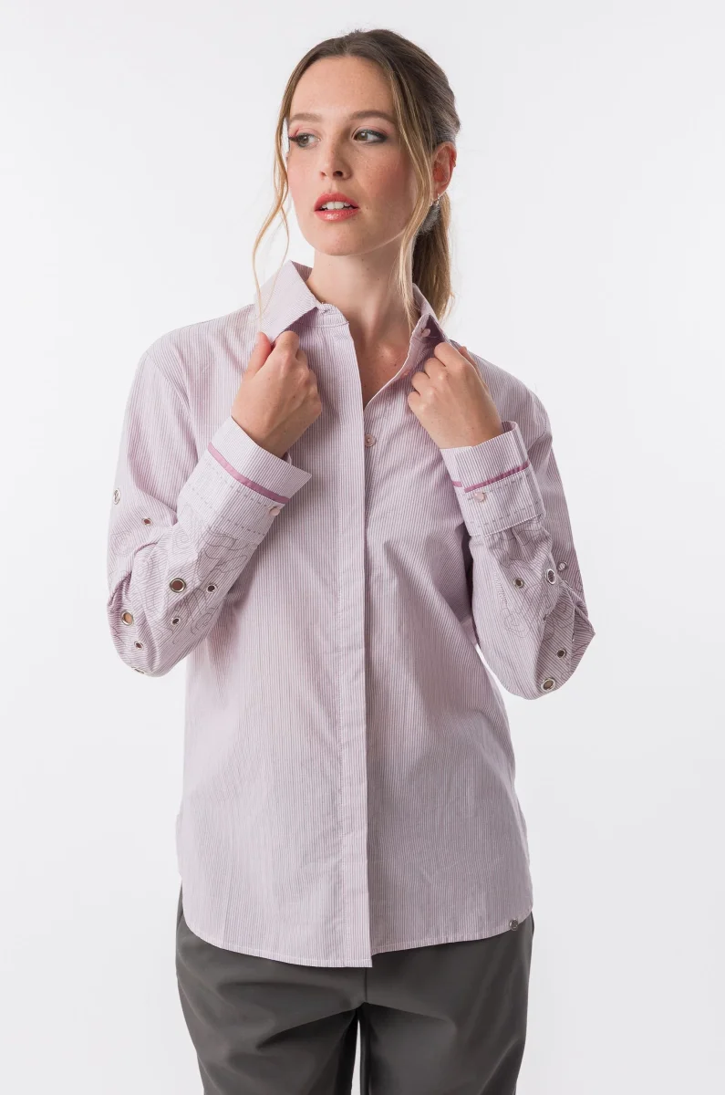 Camisa lila de rayas con detalles bordados - Imagen 6