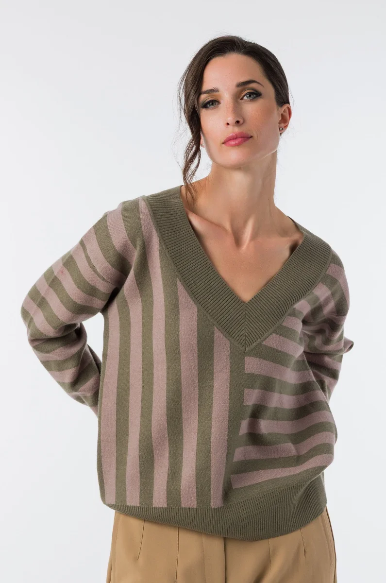 Jersey verde de punto a rayas - Imagen 5