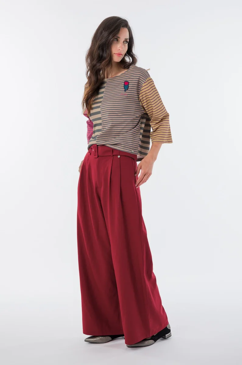 Pantalón palazzo granate con cinturón Anekke - Imagen 4